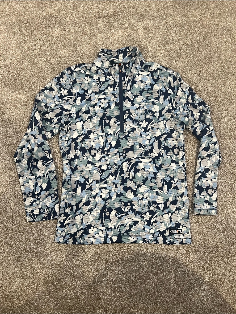 Kerrits Blue & Green Floral Half-Zip Long Sleeve Top